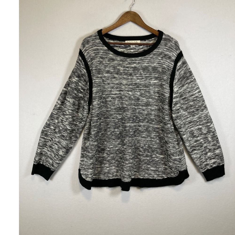 Cozy Minimalist‎ Emaline Woman Plus 2X Black White Marled Knit Sweater Pullover